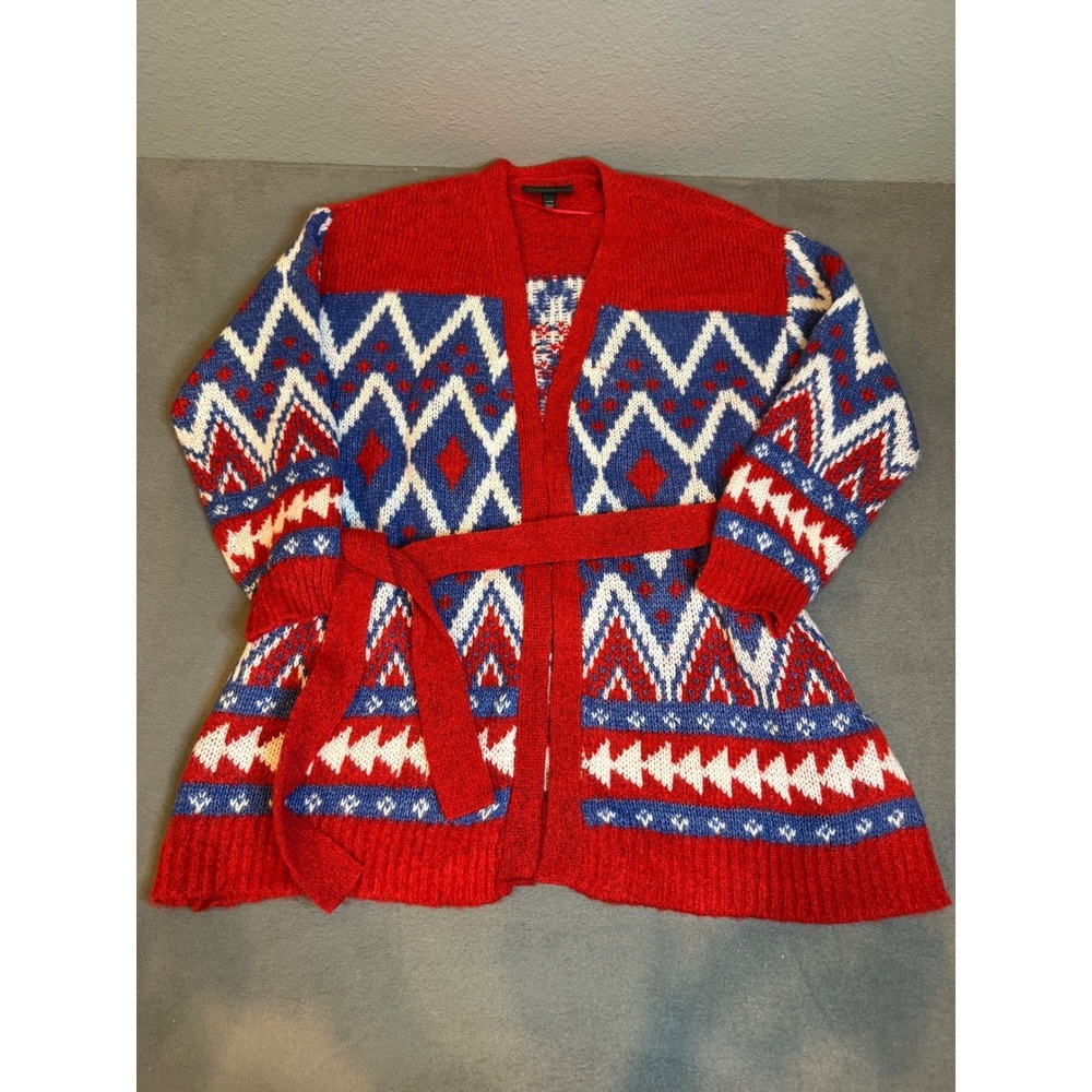 Lane Bryant Womens Red Blue White Fair Isle Belted Cardigan Sweater Size 14/16